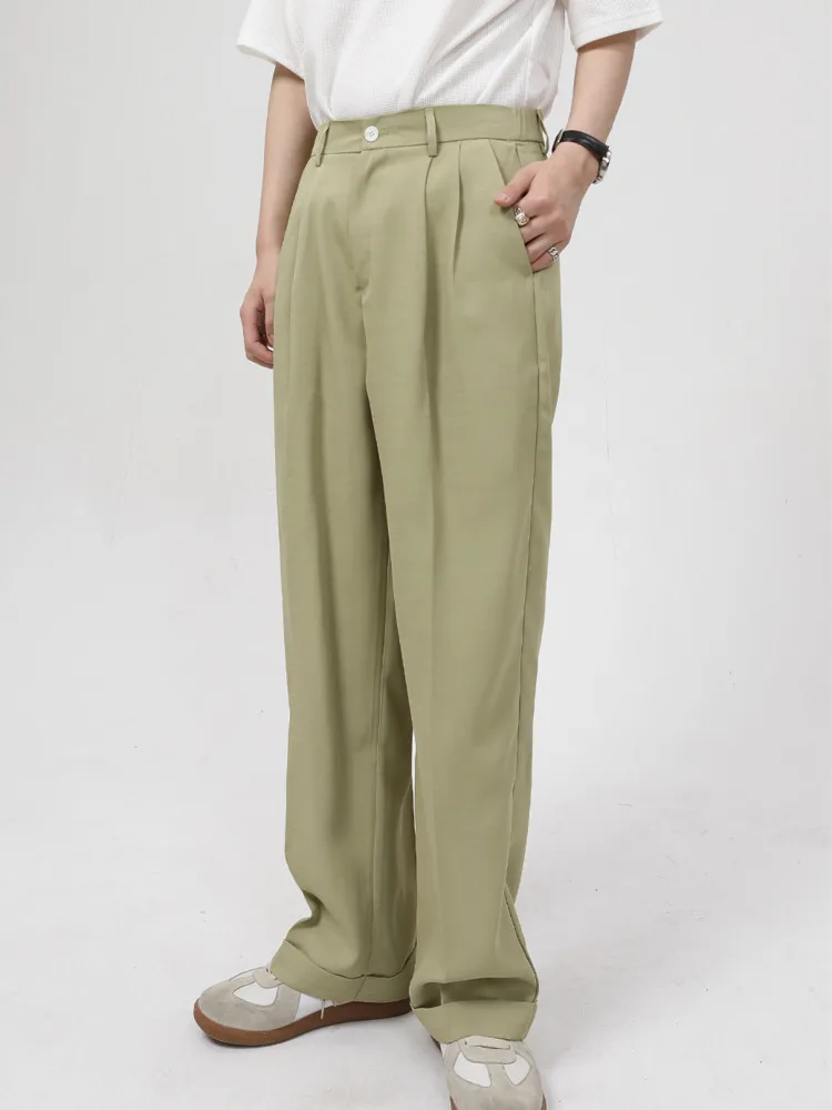

SYUHGFA Men Clothing 2022 Spring Autumn Solid Color Middle Waist Slim Suit Pants For Male All-match Simple Straight Trousers