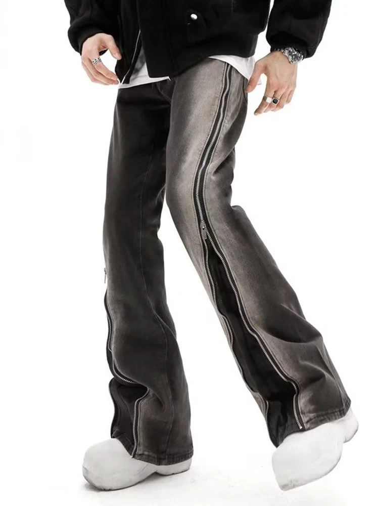 American -style High Streets Make Old Gradient Zipper -oriented Design Jeans, Men New Loose Mid -waist Straight Jeans Mens Pants