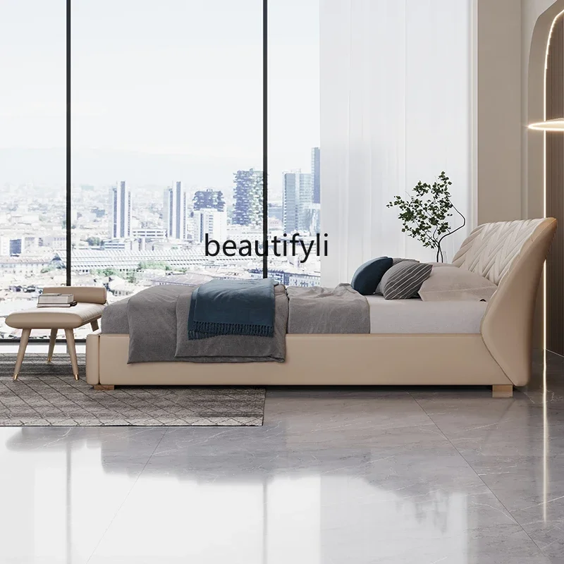 Светильник роскошная кожаная кровать в скандинавском стиле простая Двойная с