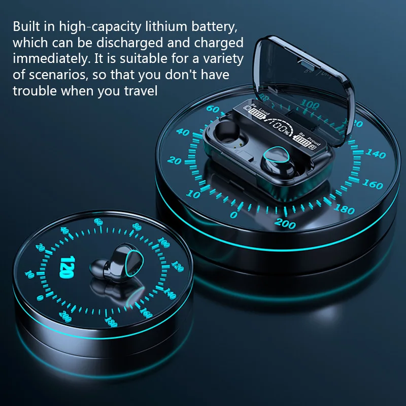 Фото M10 TWS Fone Bluetooth наушники с микрофоном, наушники-вкладыши 3000 мАч, зарядное устройство, беспроводные наушники, беспроводная гарнитура Bluetooth с дисплеем №4