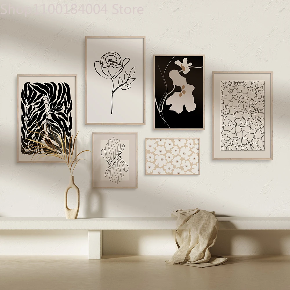 

Nordic Abstract Minimalist Neutral Floral Picture Wall Art Canvas BotanicalPainting Line Posters and Prints for Home Art Decor