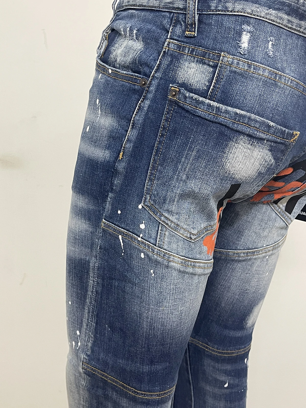 The 2023 new mid-waist slim wash casual calf jeans D2 jeans light-colored printed lettering trendy man 511 #