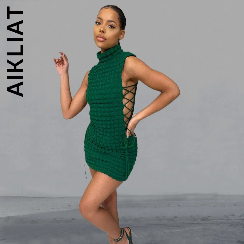 

Aikliat женское платье без рукавов сексуальное короткое платье модные базовые Многослойные клетчатые бандажные Элегантные корейские женские ...