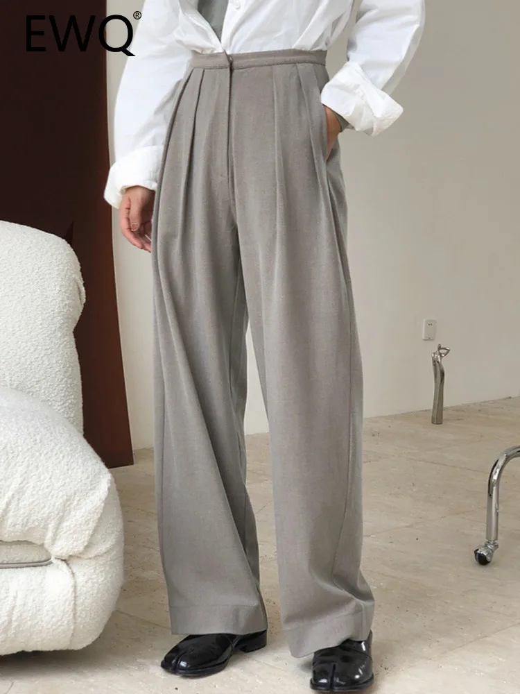 

Женские прямые брюки с высокой талией EWQ, минималистские однотонные брюки с широкими штанинами, Офисная модная женская одежда, новинка сезона осень 2023, 26D6190