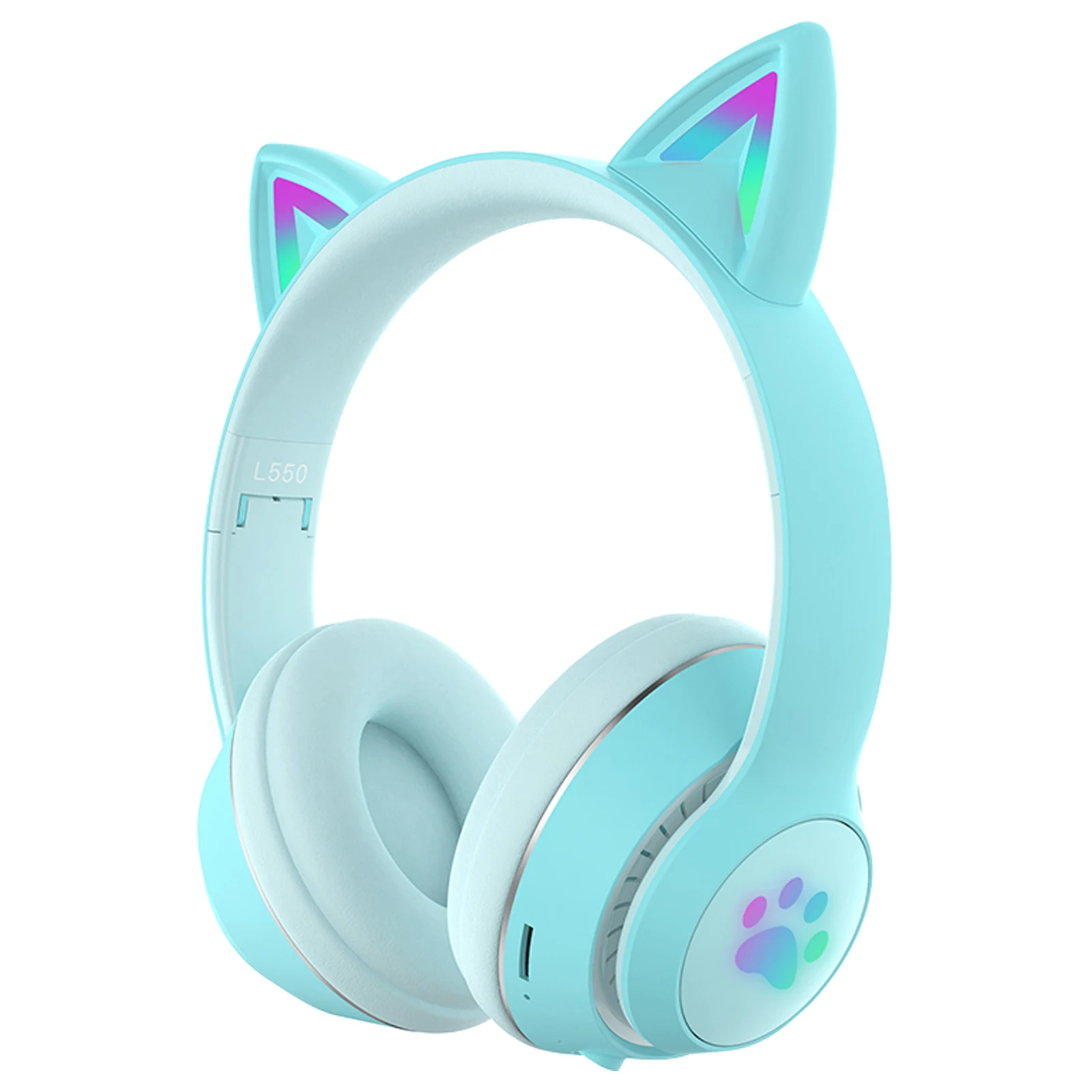 

5.0 Cat Ear Comfortable With Mic Noise Reduction Wireless Gaming Headset FM Radio HIFI LED Light Up Foldable Headphone