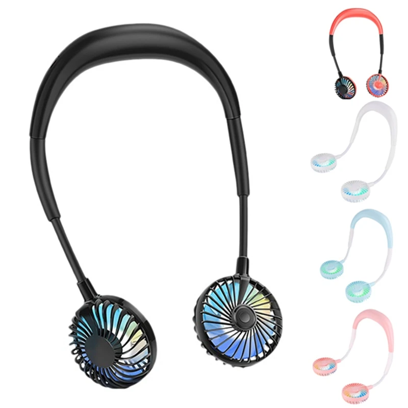 

Neck Fan Portable Mini Fan Rechargeable Adjustable 3 Speeds And LED Light For Sports Travel Outdoor Kids