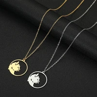 stainless steel cat face gold plated necklace cat lover hollow out panted for women