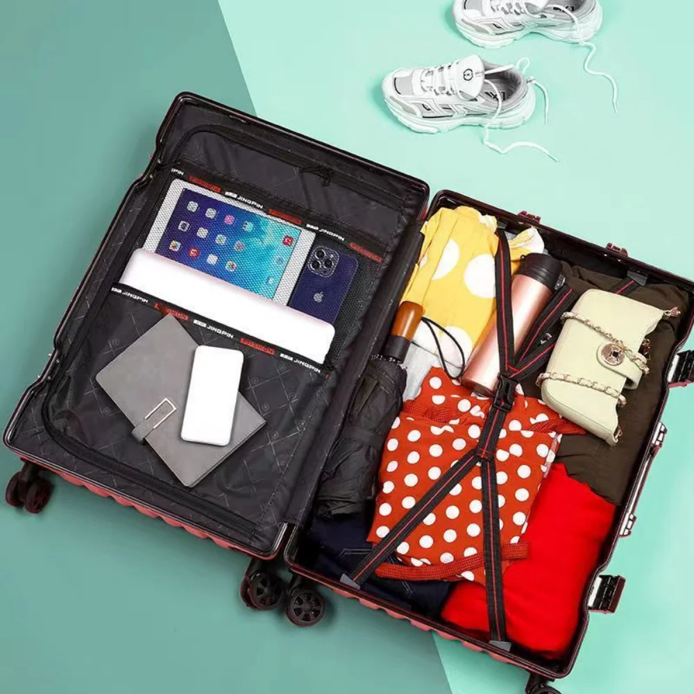 Luggage Fixed belt Wide Handle Suitcase Men Carry-On Luggage Women Travel Trolley Case 20 Inch Cabin PC Aluminum Frame