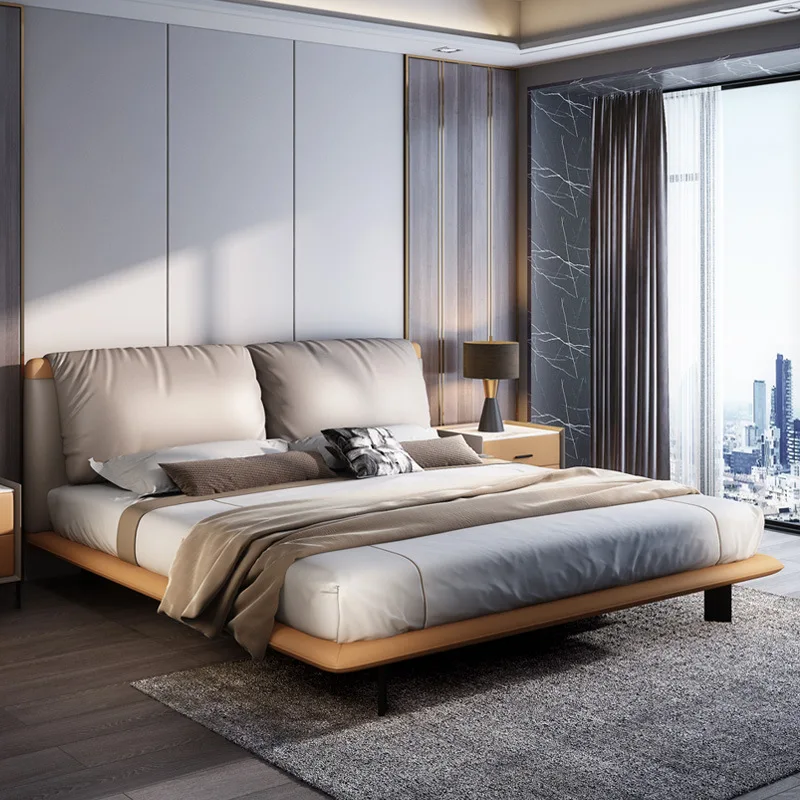

Nordic Light Luxury Leather Bed Modern Suggestion Soft Bag Double Master Bedroom 1.8m Grand Italian Minimalist Bed Small Unit