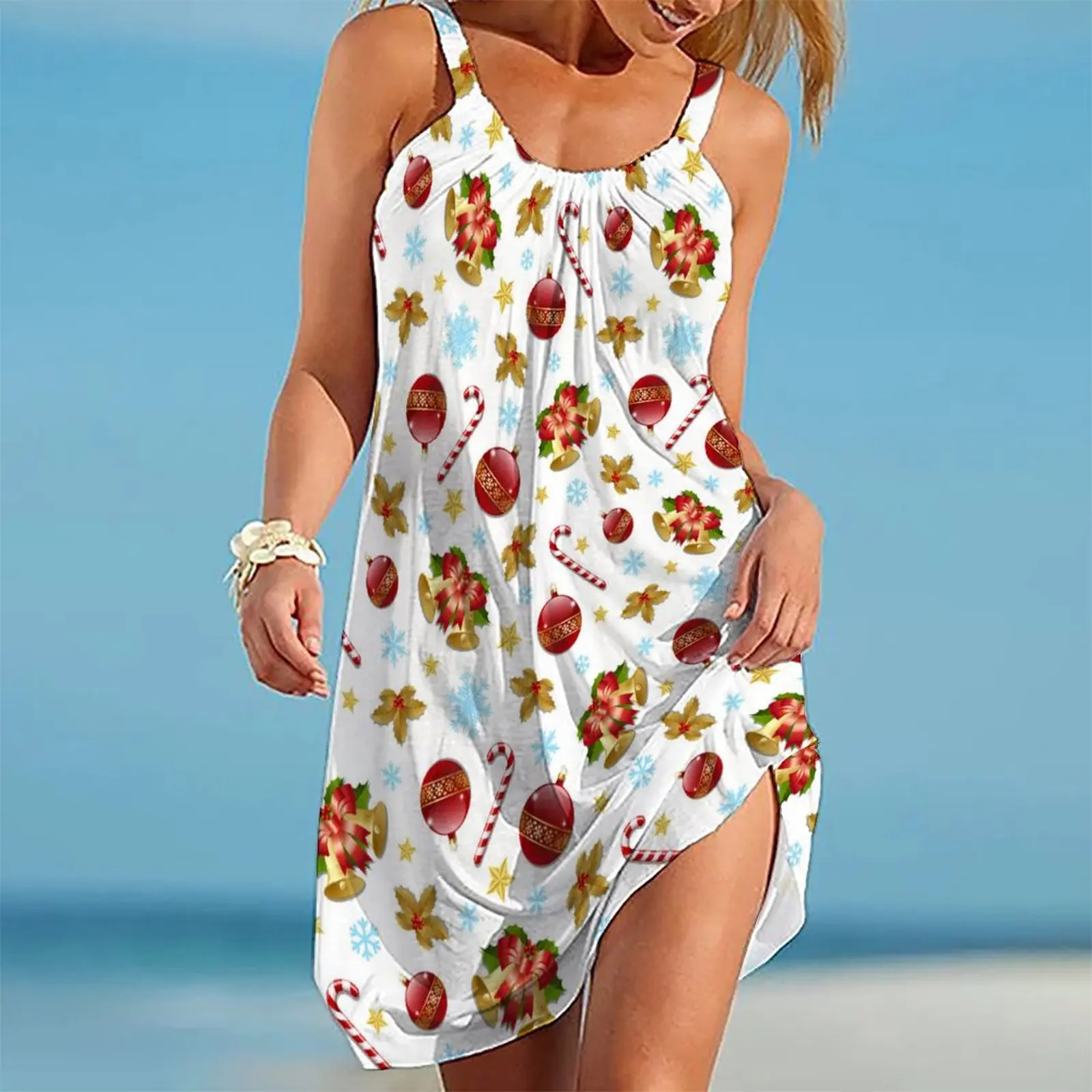 

2022 summer beach clothes fashion floral suspenders sexy sleeveless slim fit simple o-neck Y2K casual dress Beach Dress