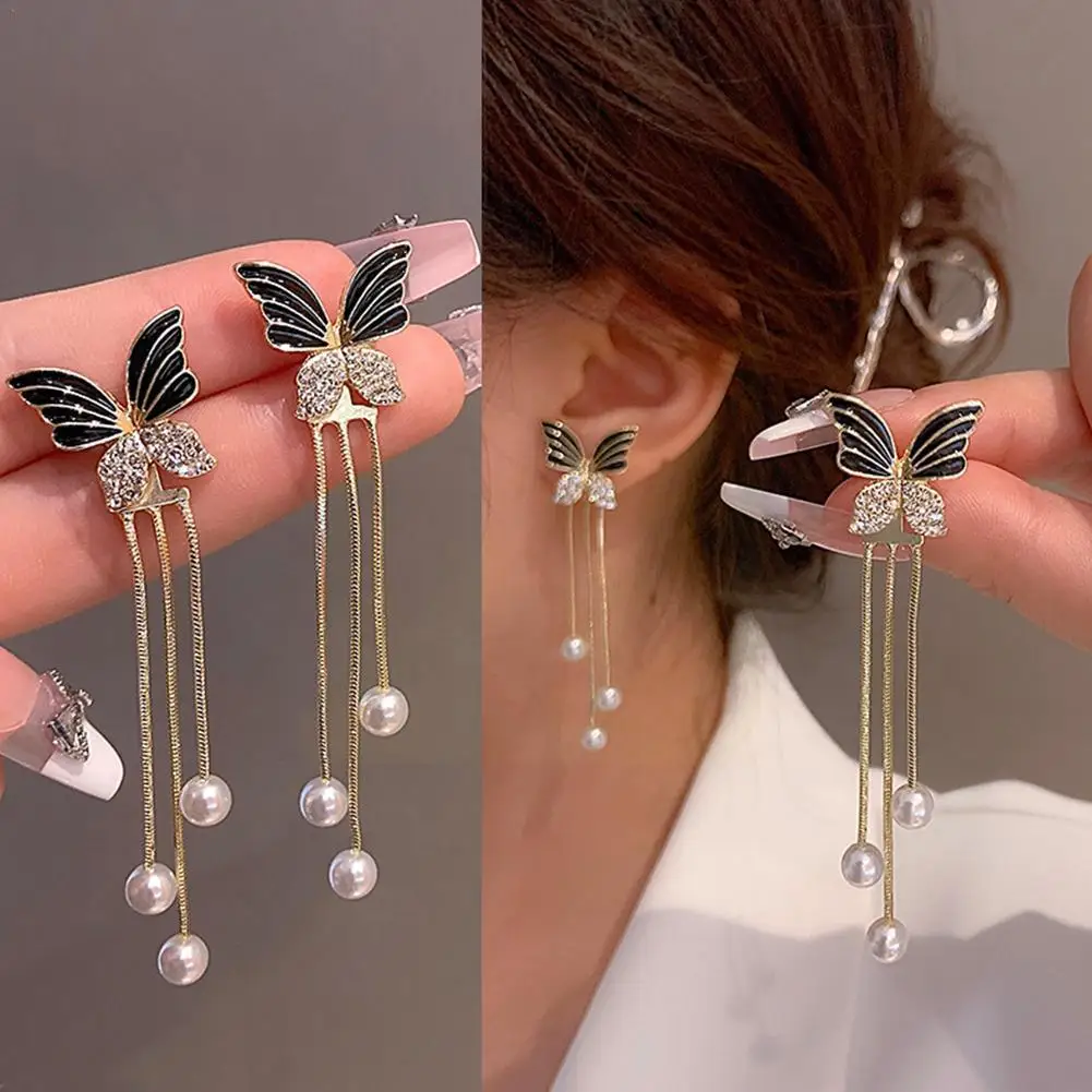 

2023 Fashion Trend Unique Design Elegant Delicate Light Black Jewelry Butterfly Earrings Women Luxury Party Gifts Y3C8