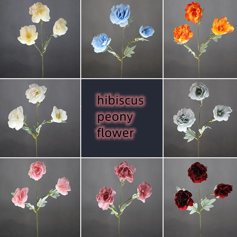 

Simulation Of Hibiscus Peony Flower Rose Bbouquet Wedding Home Living Room Floor Decoration Dried Flower Silk Flower