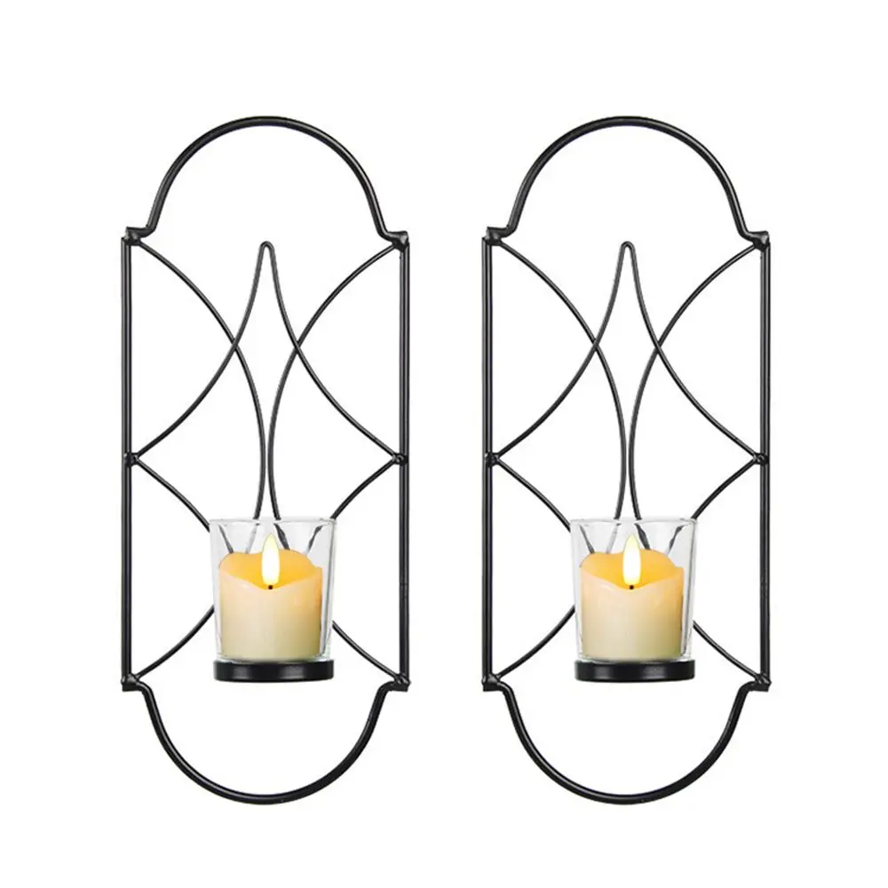 

2PCs New Wrought Sconce Metal Candlestick Wall Mounted Tea Light Candle Holder