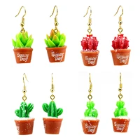 korean fashion cute girl three dimensional simulation bonsai cactus plant pendant earrings for women jewelry accessories