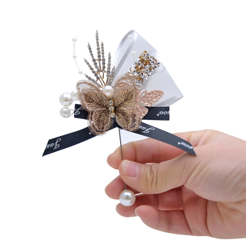 Wedding Supplies Bride and Groom Butterfly Brooch Halloween Gift Christmas Fabric Bow Clothing Accessory Jewelry