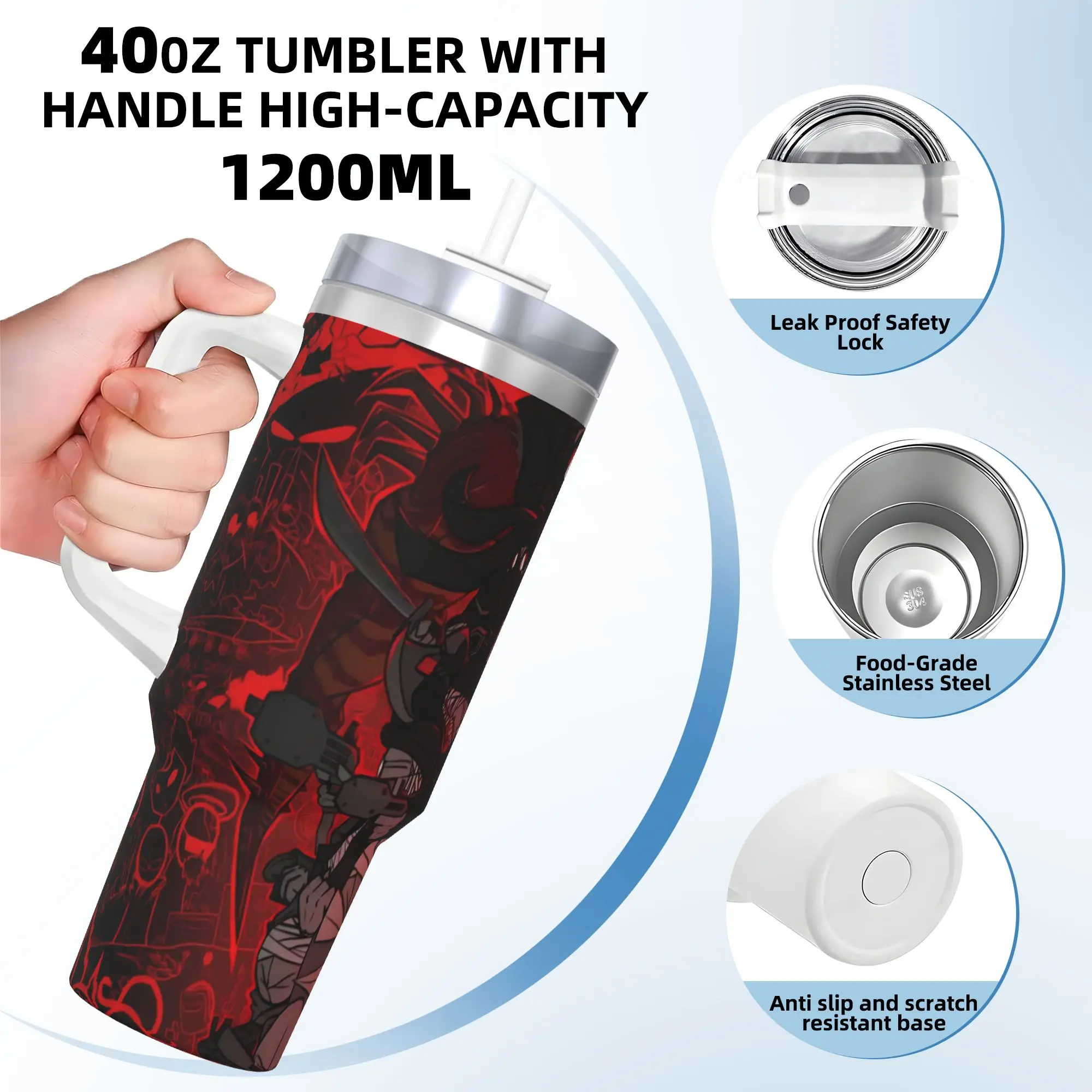 Фото MADNESS COMBAT Hank Tumbler 40oz, термокружка из нержавеющей стали с двойными стенками и вакуумной изоляцией, с соломинкой №4
