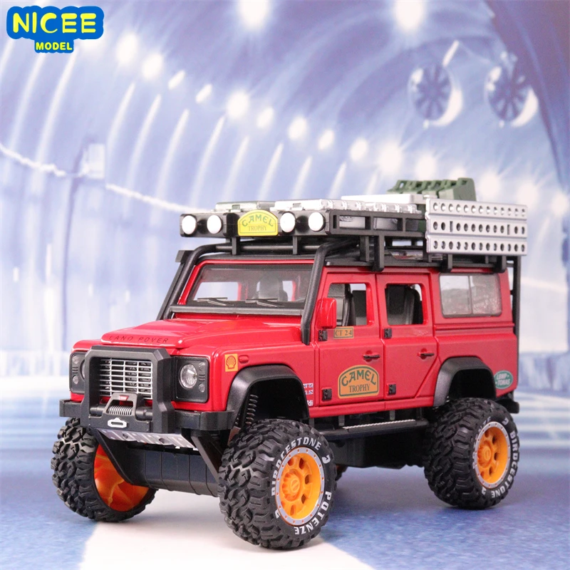 

1:28 LAND ROVER DEFENDER CAMEL TROPHY Diecast Metal Alloy Model car Sound Light Pull Back Collection Kids Toy Gifts A272