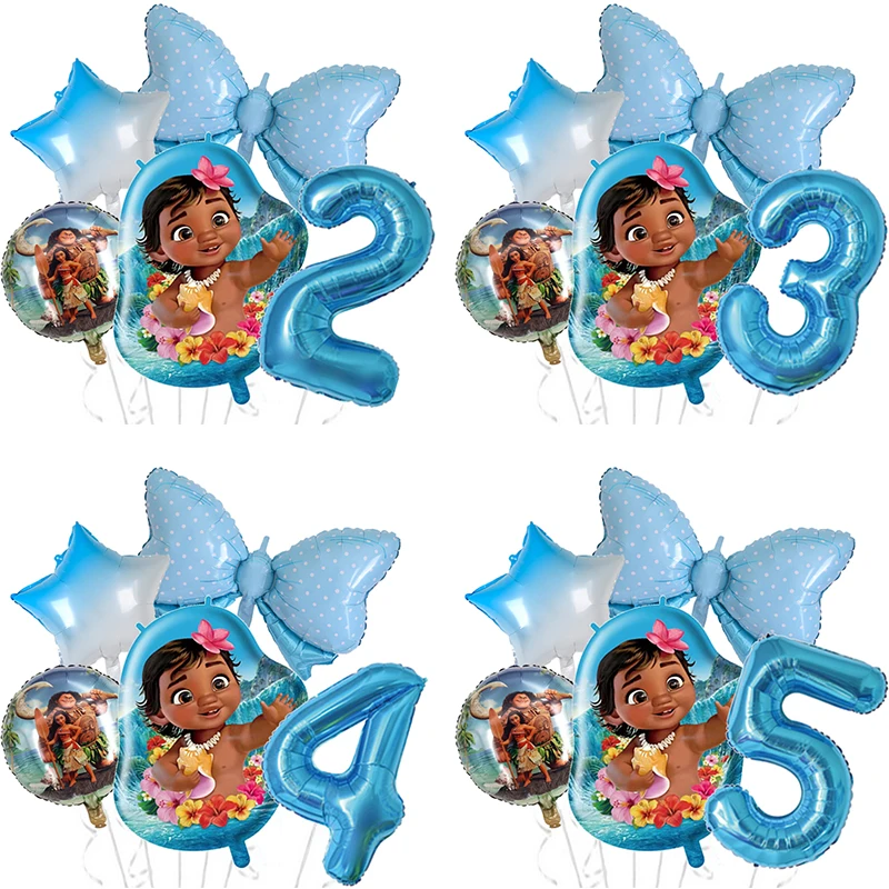 5Pcs Disney Princess Moana Baby Balloons Girl Birthday Party Decoration 32inch Number Foil Balloon Baby Shower Supply Air Globos