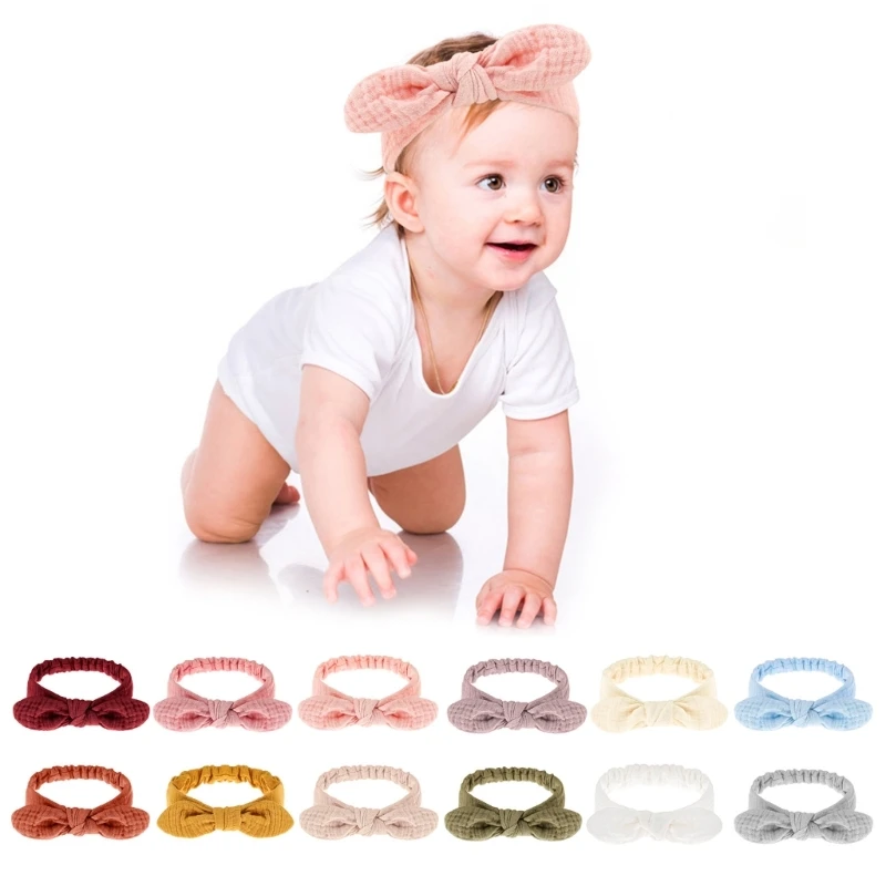 

Bowknot Headband for Baby Girl Big Bow Hairband Gauze-Cotton Elastic Headdress Children Hair Accessories Wide Headbands