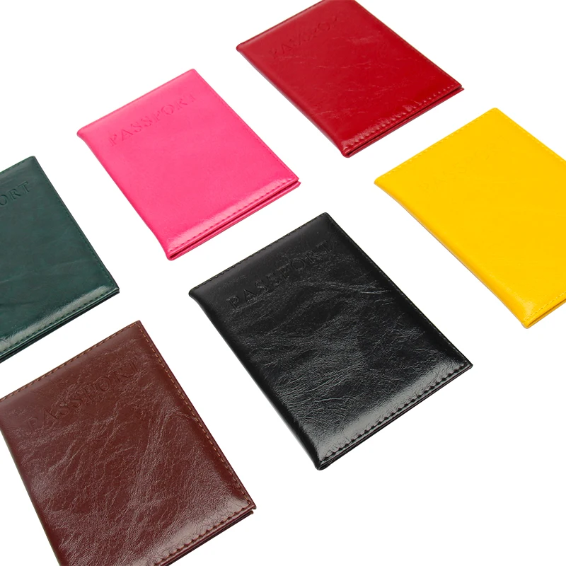 

Oil wax leather passport holder PU passport genuine leather short passport bag cover ticket holder candy-colored thin portable