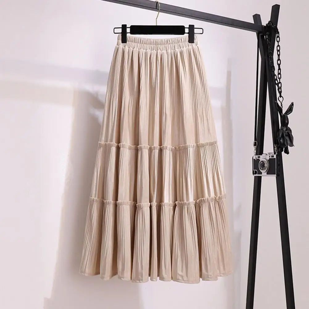 

Skater Skirt Stylish Versatile Thick Velvet Pleated Stitching Cake Maxi Skirt Daily Clothing Women Skirt Skater Skirt