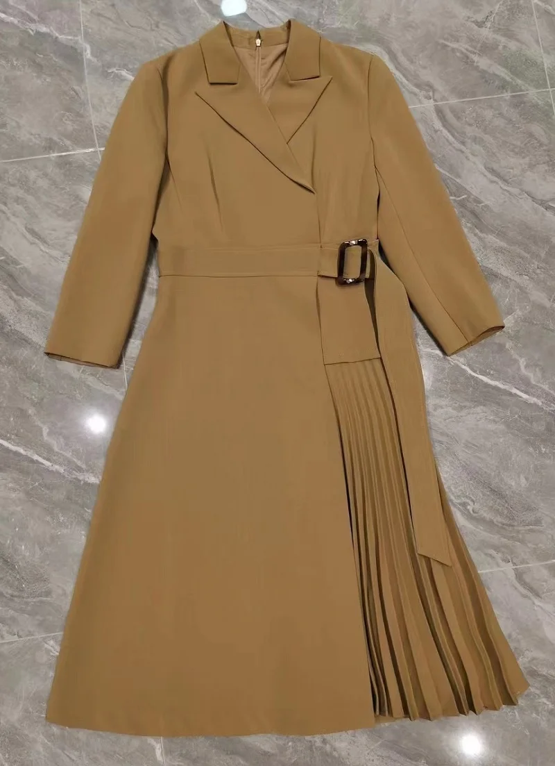 Женское платье с отложным воротником плиссированное в стиле пэчворк длинным