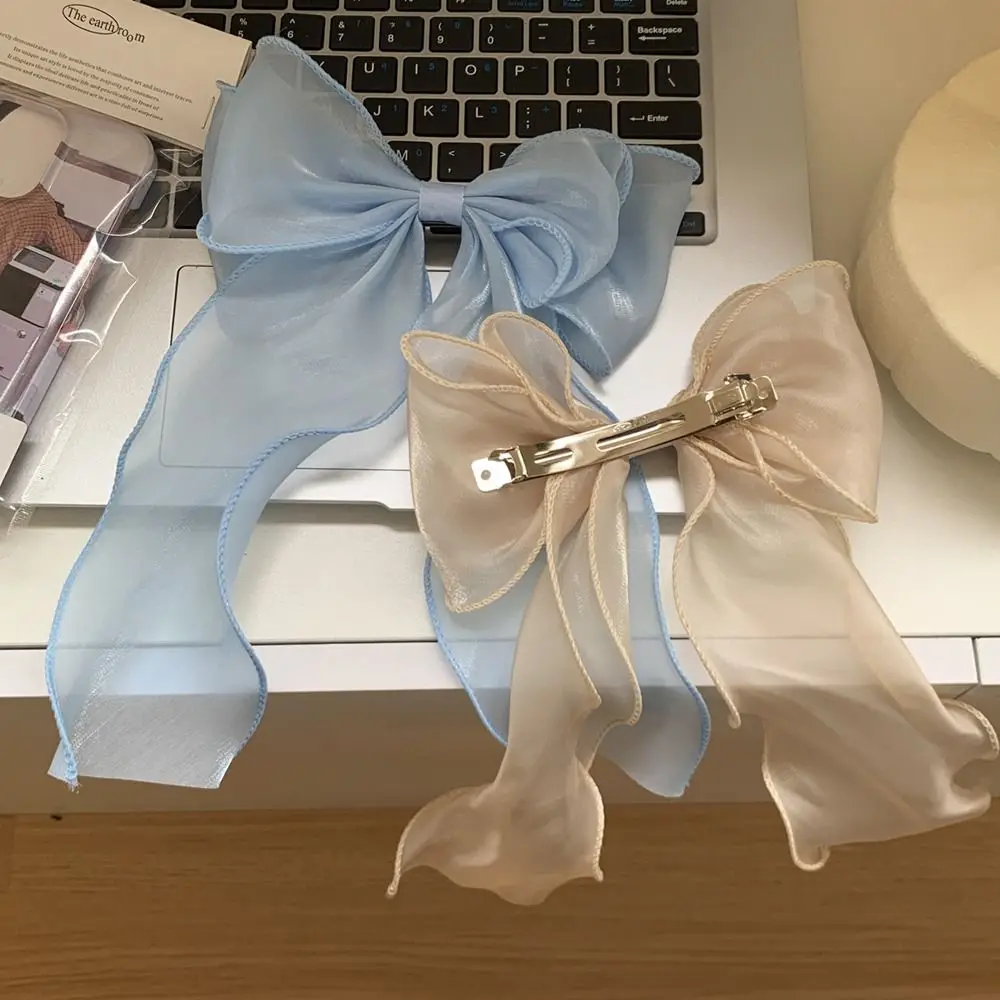 

Hair Top Clamp Shiny Hairpins Chiffon For Girls Bow Spring Clips Korean Hairgrip Women Hair Clips Ponytail Holder