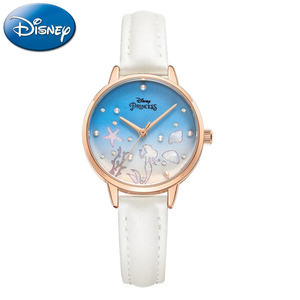 Disney Gift With Box Mermaid Princess Gradient Color Shell Surface Fashion Girls Student Quartz Watch Zegarek Relojes Sumergible enlarge