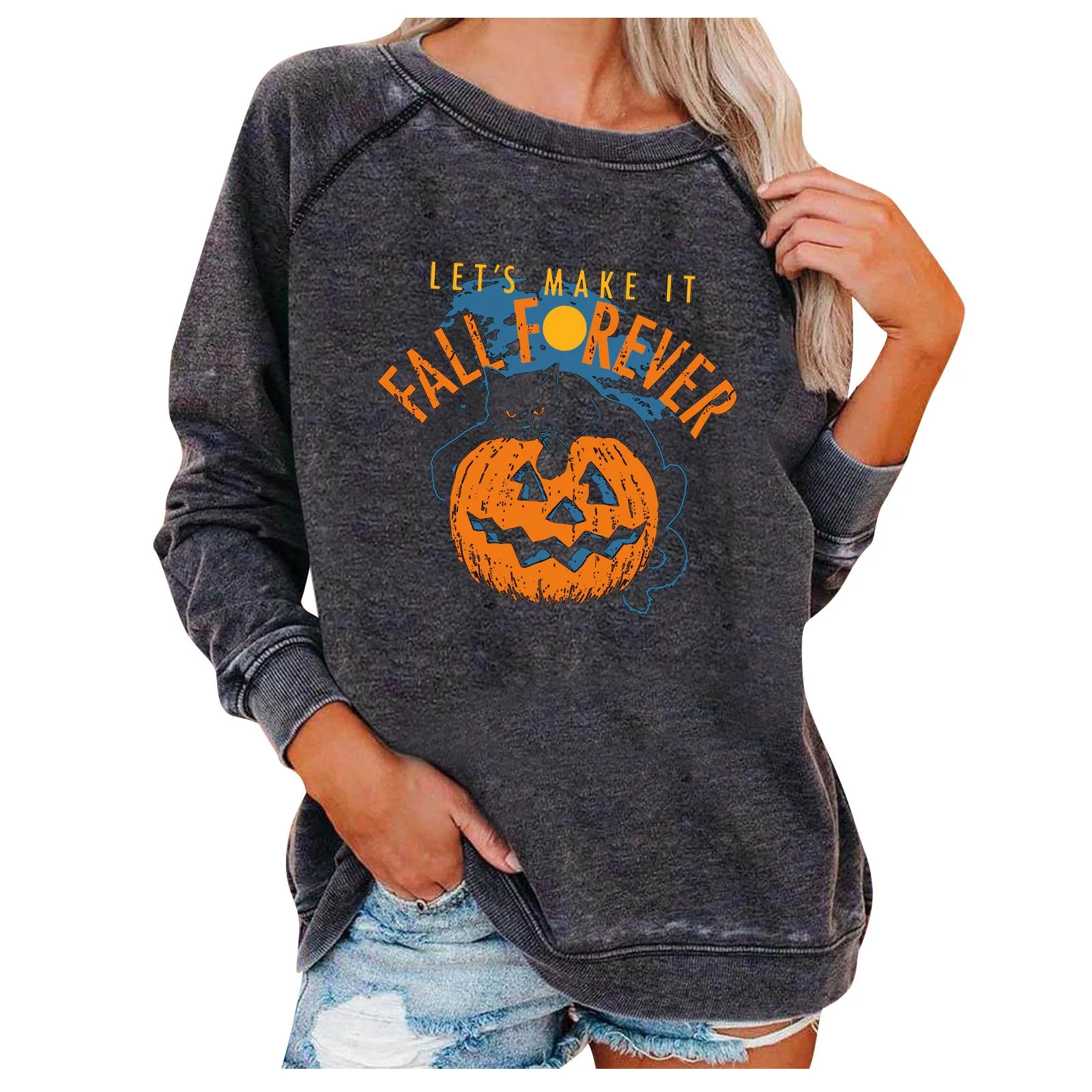 

Women Casual Loose Loose O-Neck Drop Shoulder Long Sleeve Sweater Halloween,Hoodie sudaderas con capucha roupas femininas