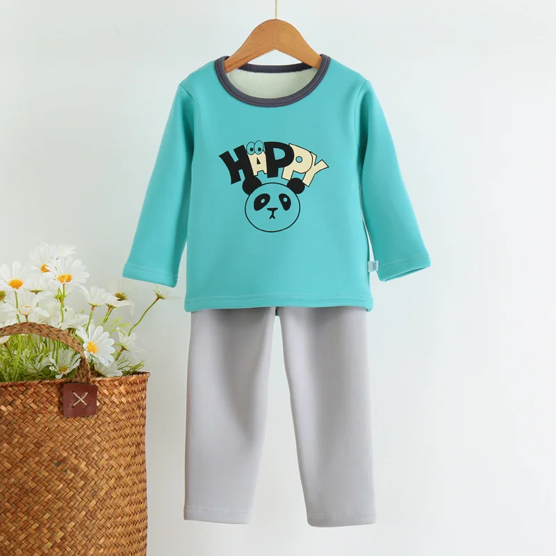 

Warm Baby Girl Boy Pajamas Sets Winter New Plus Velvet Pajamas Kids Thermal Underwear Suit Teens Sleepwear Set Homewear Clothing