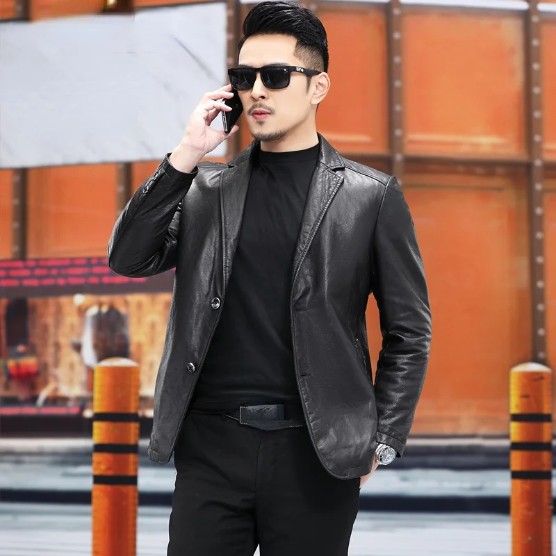 

High-end 100% Genuine Sheepskin Leather Jackets 2023 Autumn Spring Fashion Black Men's Real Leather Jacket Jaqueta Masculina Gmm