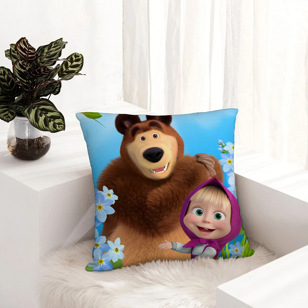 Cartoon M-Masha &amp The B-Bears Pillow Case Plush Fabric Soft Pillowcase Double Sided Print Sofa Cushion Cover Throw