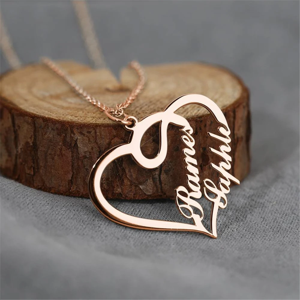 

Custom Name Necklace for Couple Personalized Heart Stainless Steel Custom Two Names Nameplate Necklaces Valentine's Day Gifts