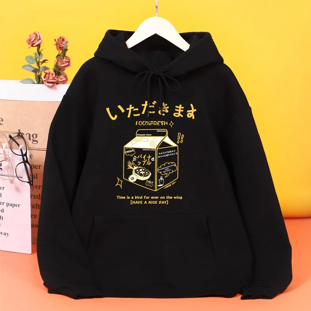 

100% Fresh Pineapple Juice Time Is A Bird For Ever On The Wing Women Hoodie Chic Hoody Soft Casual Clothes Autumn Fleece Tops