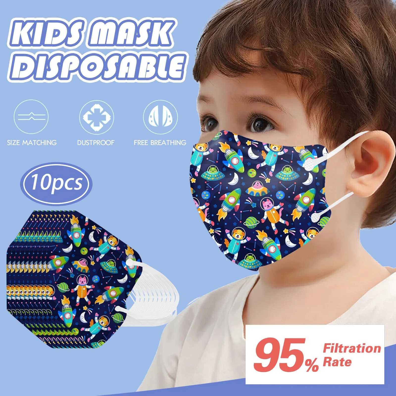 5-слойная Детская Маска Для Лица С Принтом Космонавта