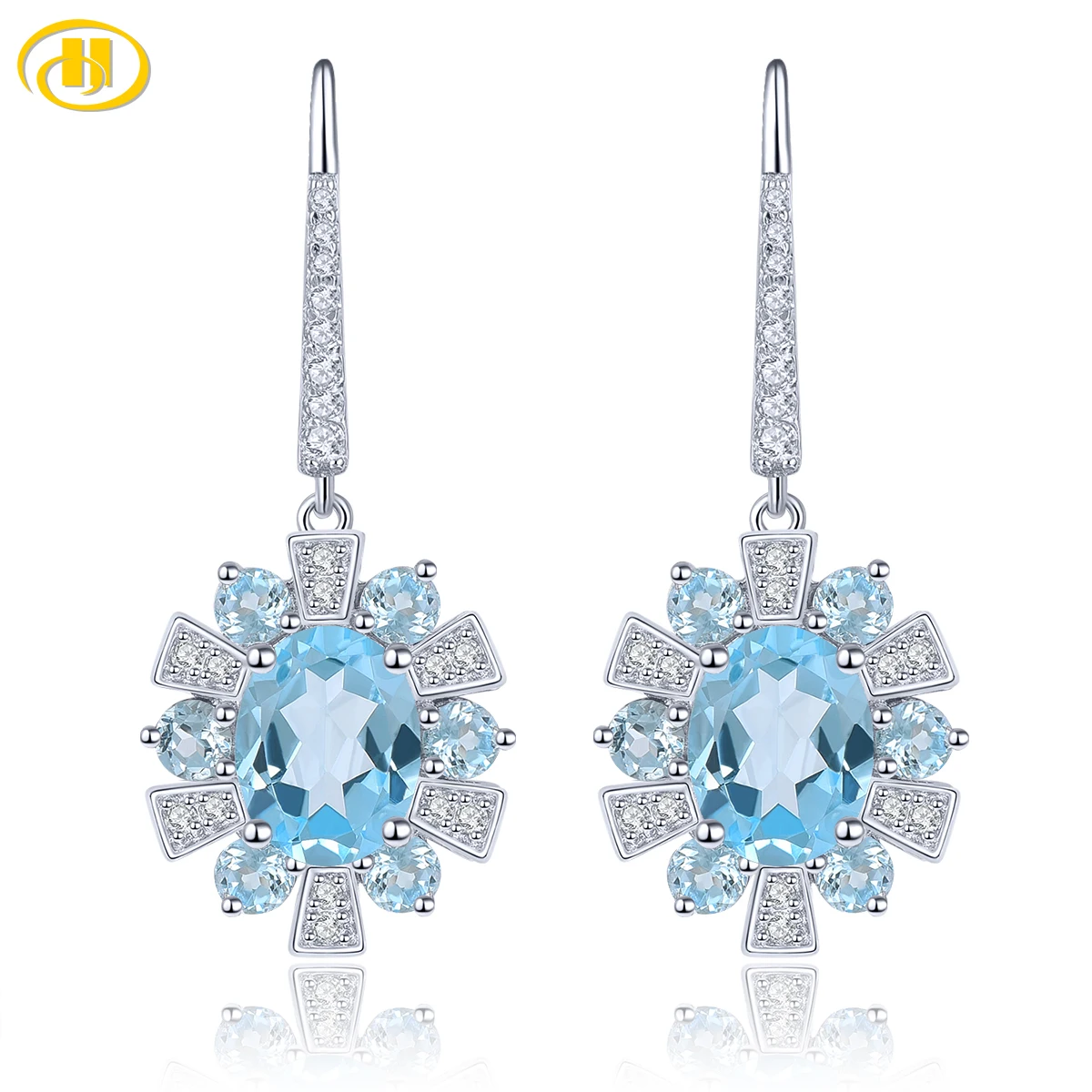 

Natural Sky Blue Topaz Sterling Silver Drop Earrings Women S925 6.7 Carats Genuine Gemstone Engagement Wedding Coloful Jewelrys