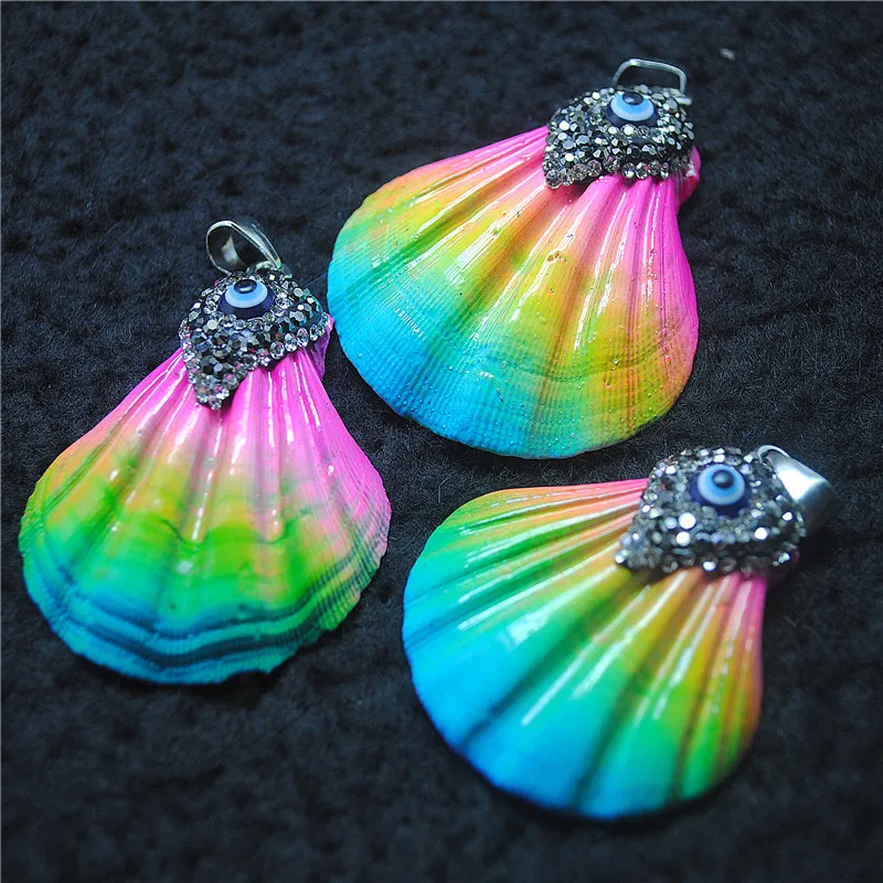 

5PCS Natural Shell Pendants With Rhinestone Eye 35X40MM Women's JEWELRY Making Findings DIY Items Free Shipping Summer Colors