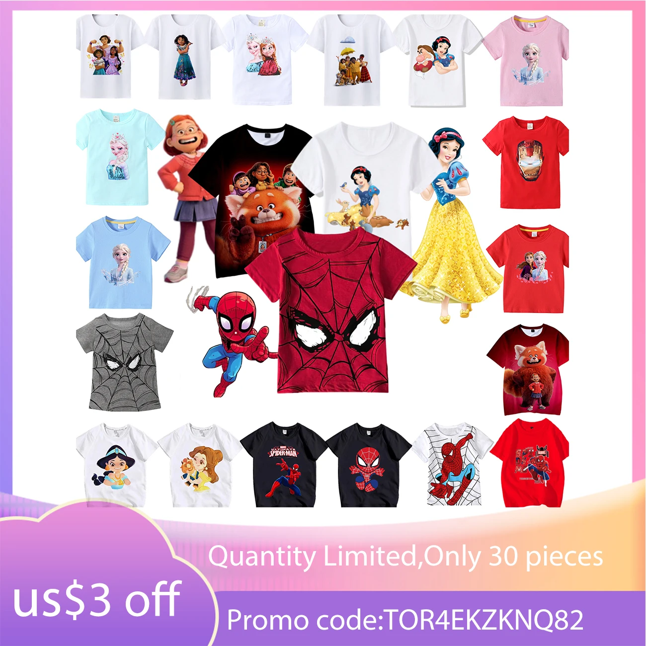 

Disney Encanto Mirabel Kids Clothes Marvel T-Shirts Spiderman The Avengers Snow White Children's Kawaii Tops Boy Girl T-Shirts