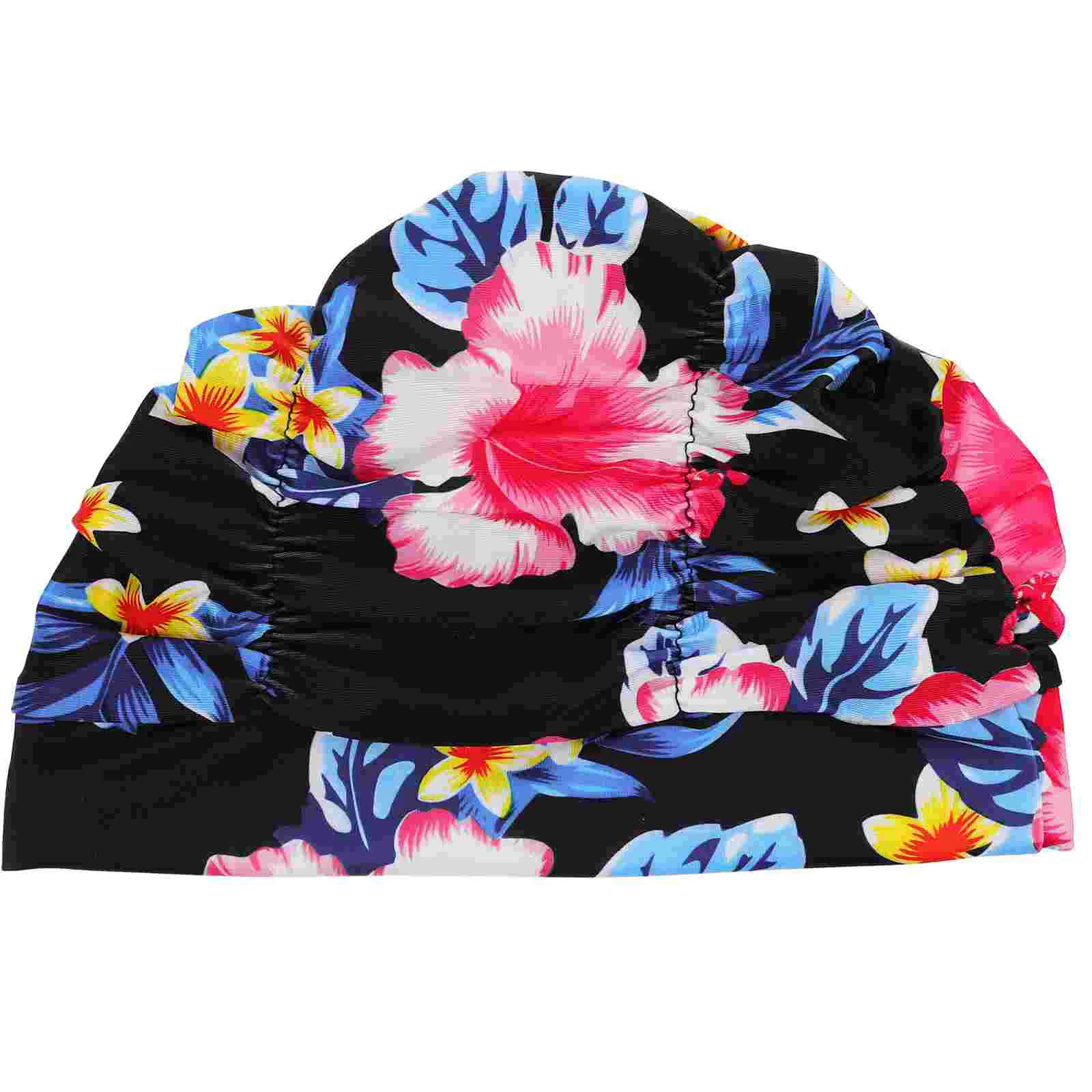 

Женская водонепроницаемая плиссированная одежда для плавания с цветочным принтом, Новая эластичная ткань для плавания с ушками, защитная детская шапка (Синяя