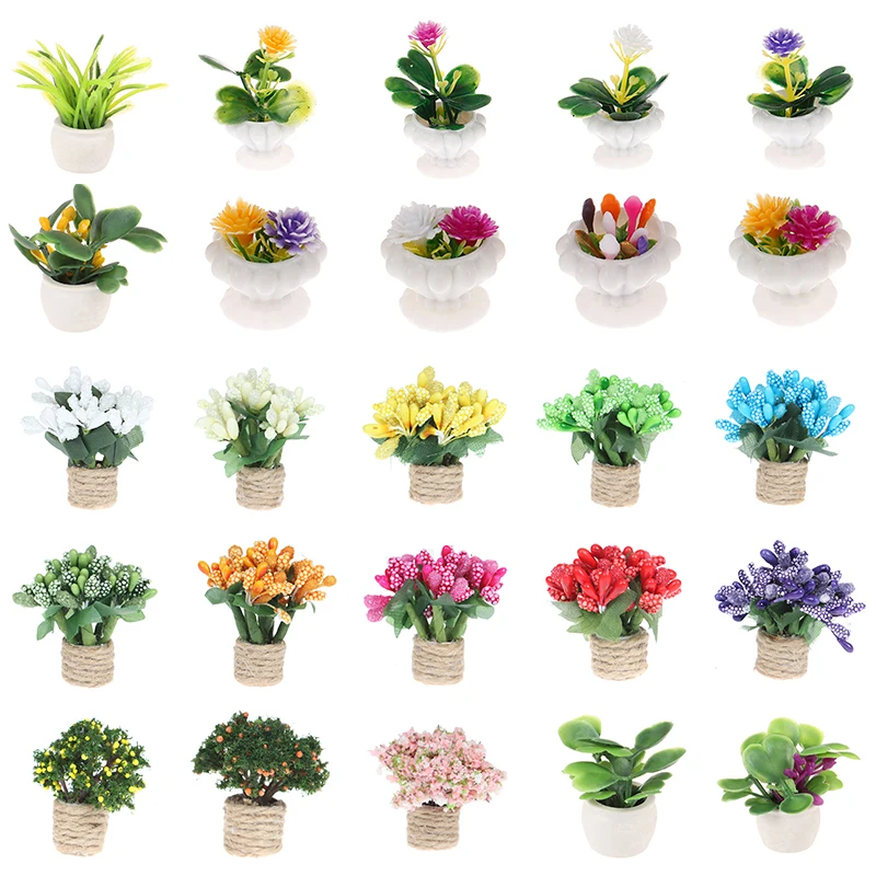 1/12 Миниатюрный Кукольный дом, цветок, сказочное украшение для сада, мини-зеленые растения, цветочный горшок, декор для кукольного дома, имитация дерева в горшке