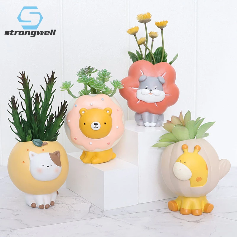 

Strongwell Home Desktop Gardening Micro Landscape Succulent Resin Flower Pot Creative Cute Animal Potted Decoration Figurines