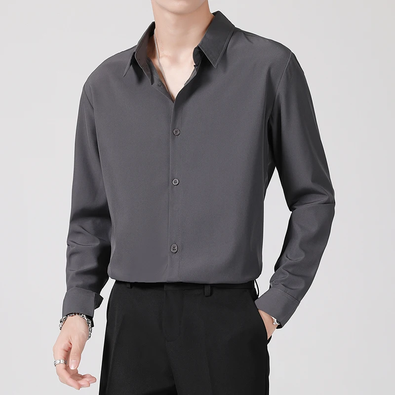 Fashion Dress Solid Quality Long Sleeve Formal Business Men Shirts