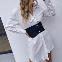 autumn european and american womens fashion high waisted long sleeved a line skirt lapel mid length skirt casual white dress