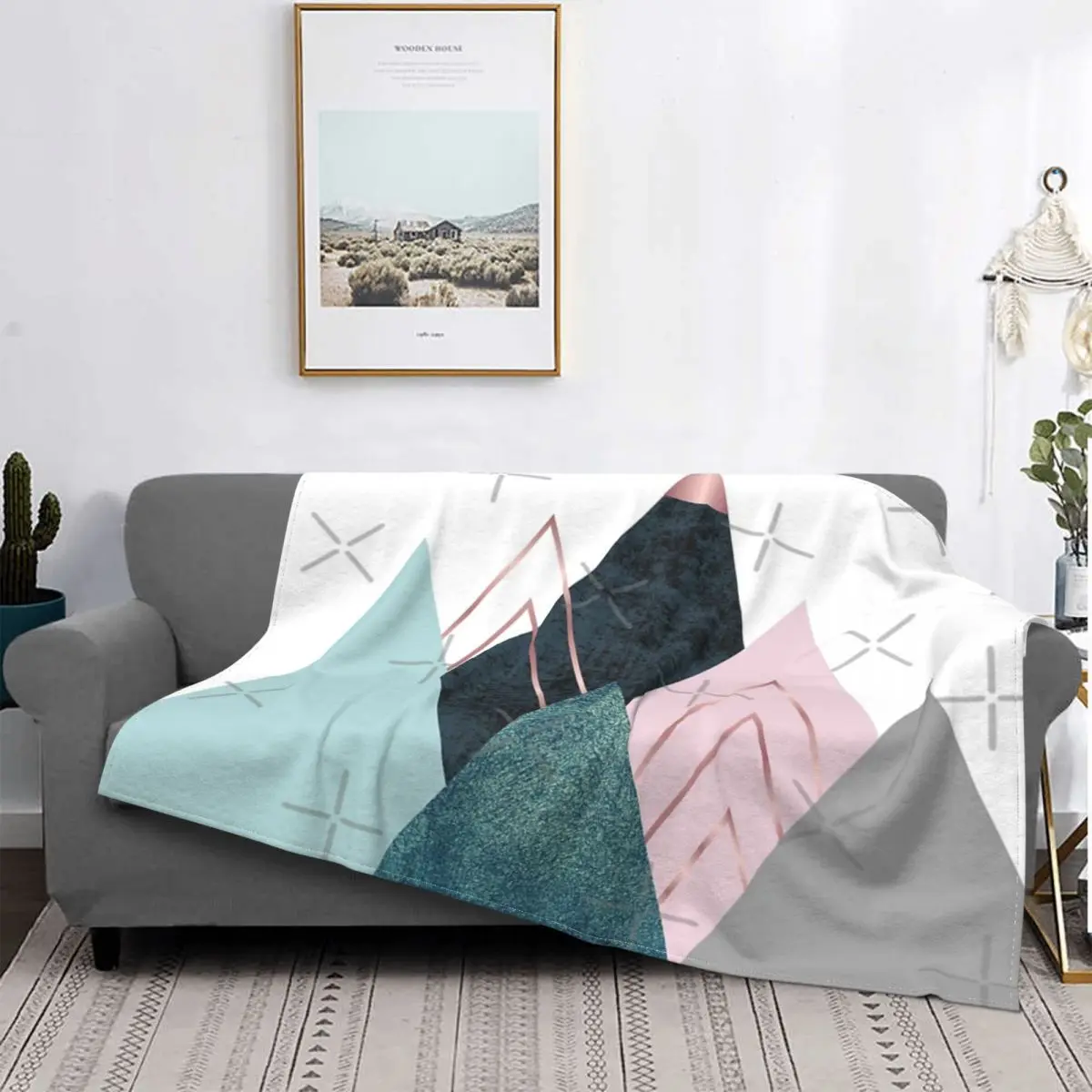 

Manta de montaña minimalista abstracta para niños, a cuadros colcha para cama, sofá, manta de lana