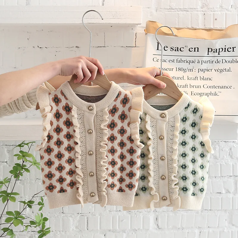 

Girls Knitted Vest Floral Waistcoat For Spring Fall