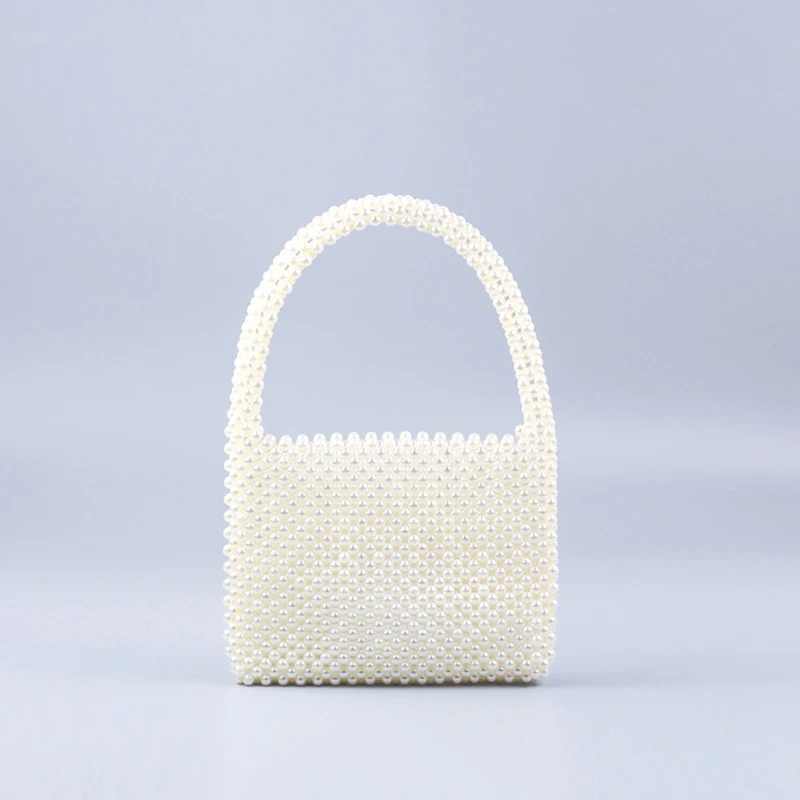 

2022 New Imitation Pearl Tote Bags for Women Handmade Creative Beaded Ladies Handbag Fashion Transparent Bags Travel Beach Purse