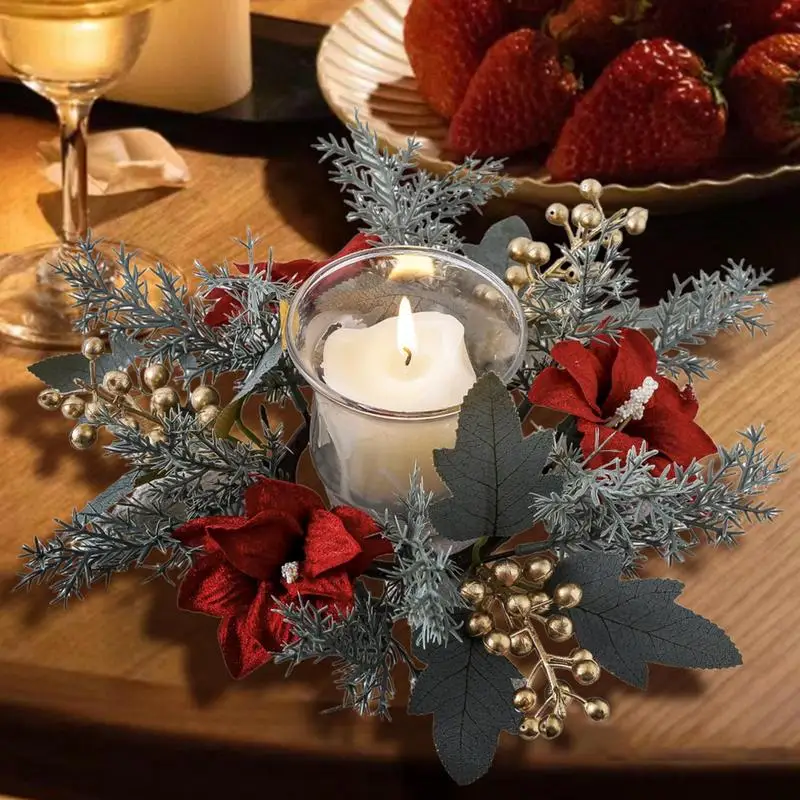 ź kwiatowa świeca wieniec realistyczny pień pierścień rośliny sztuczne świętuj boże narodzenie dekoracje kwiatowe zielone liście