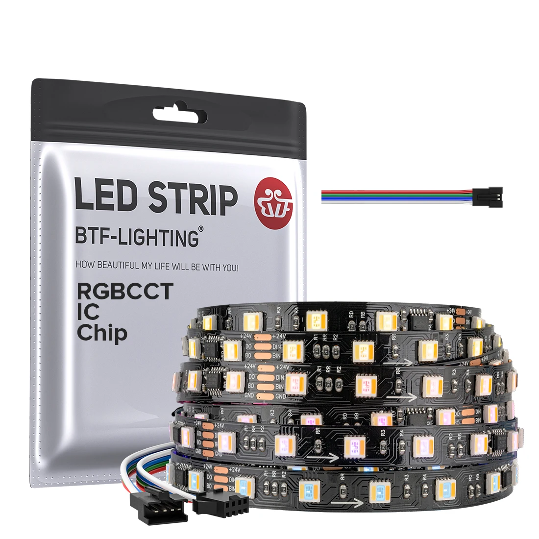Фото WS2805 RGBCCT SMD5050 5 в 1 светодиодная лента 4-контактный двойной провод передачи данных DC24V 60 светодиодов/м RGBWW RGBCW Адресная цифровая светодиодная пиксельная лента №1