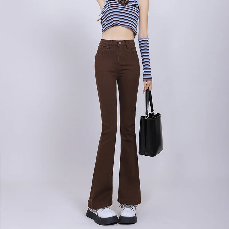 

Hot jeans, Brown Jeans Women Denim Trousers Spring Autumn Fashion Straight Retro High Waist Flared Pants Skinny Korean Street