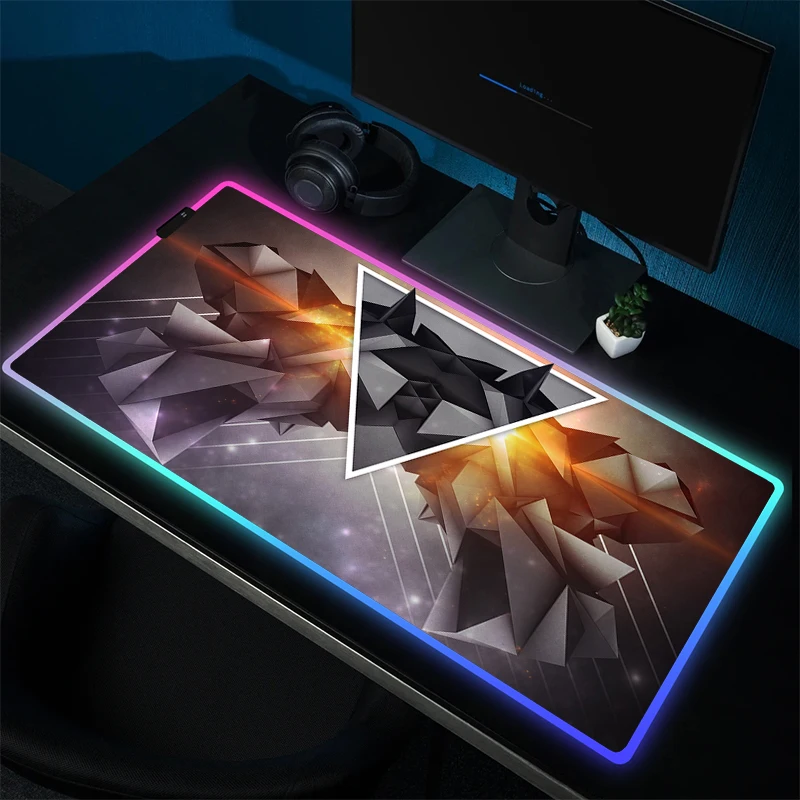 

RGB Gaming Mouse Mat Geometric HD Print Mouse Pad Large Non-Slip Mousepad Gamer Rubber Computer Accessories LED Keyboard Mat XXL